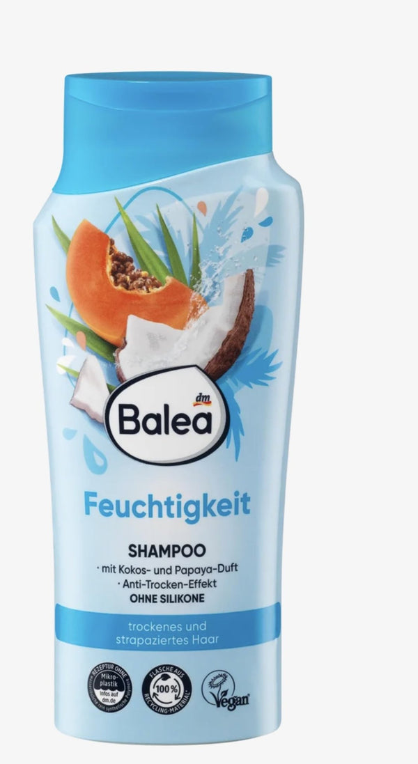 Balea Dm - Shampoo Moisture with with coconut and papaya scent A Solution for for dry and damaged Hair - 300 ml - Balea Dm