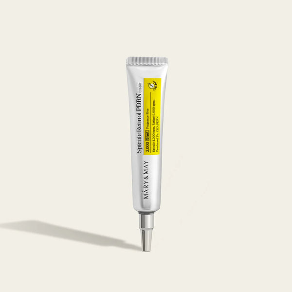 Mary and May Spicule Retinol PDRN Cream Skincare tube with a yellow label on a white background