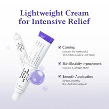 Lightweight cream for intensive relief with product packaging and benefits listed on a white background