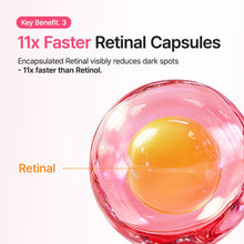 Illustration of a retinal capsule with text highlighting its speed advantage over Retinol.
