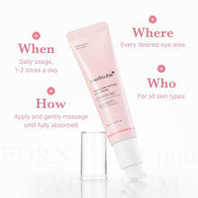 Pink eye cream tube with usage instructions on a white background