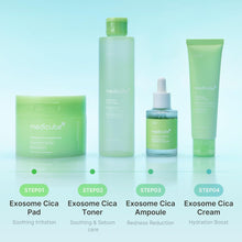 Set of Medicube Exosome Cica skincare products on a light blue background