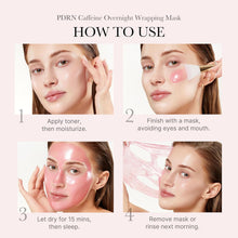 Instructions on how to use a PDRN Caffeine Overnight Wrapping Mask with step-by-step images.