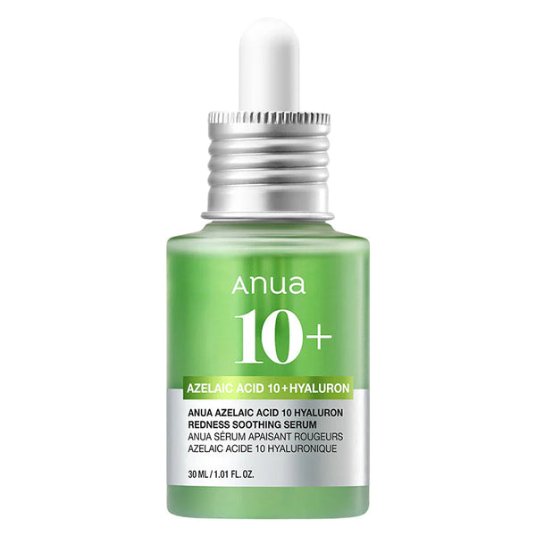 Anua 10+ azelaic acid and hyaluron serum bottle on a white background