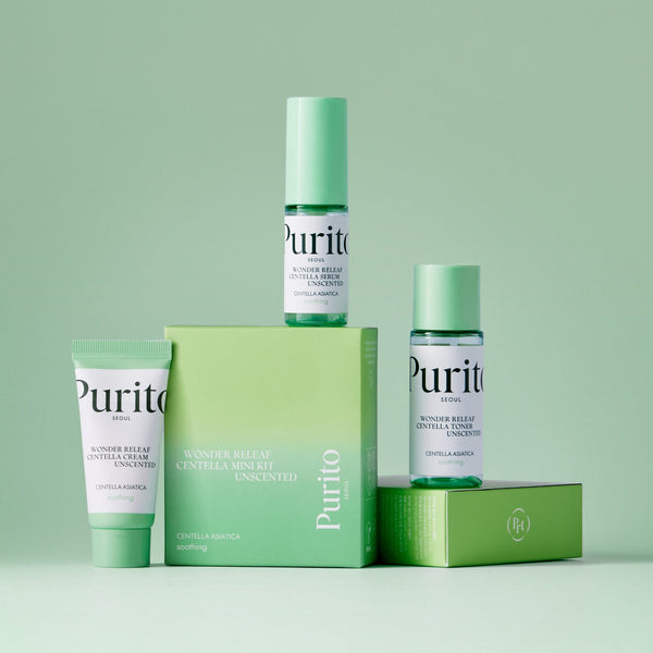 [PURITO SEOUL] -  Wonder Releaf Centella Mini Kit Unscented (Serum15ml+Toner30ml+ Cream15ml) - Korean-Skincare.pk