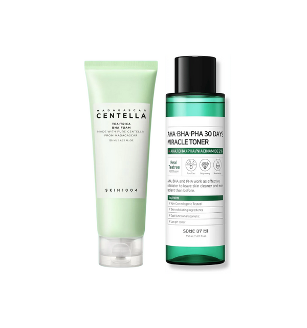 Acne Scars Treatment Set – Skin1004 Centella Tea Trea BHA Foam & Some By Mi 30 Days Miracle Toner