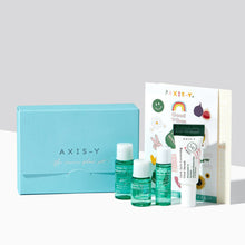 AXIS-Y The Mini Glow Set – everything included in the set: box, three bottles, tube, sticker sheet | Korean Skincare Pakistan