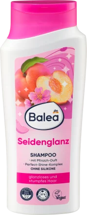 Balea Dm- Shampoo Silk Shine with Peach Fruit scent A Solution for dull and dead ends Hair   - 300 ml