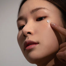 Haruharu Wonder Black Rice Bakuchiol Eye Cream 20ml – applied on skin: cream dot under woman's eye | Korean Skincare Pakistan