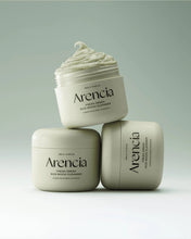 Three jars of Arencia Fresh Green Rice Mochi Cleanser on a light gray background