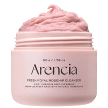 Pink jar of Arencia Fresh Royal Rosehip Cleanser with pink cream on a white background